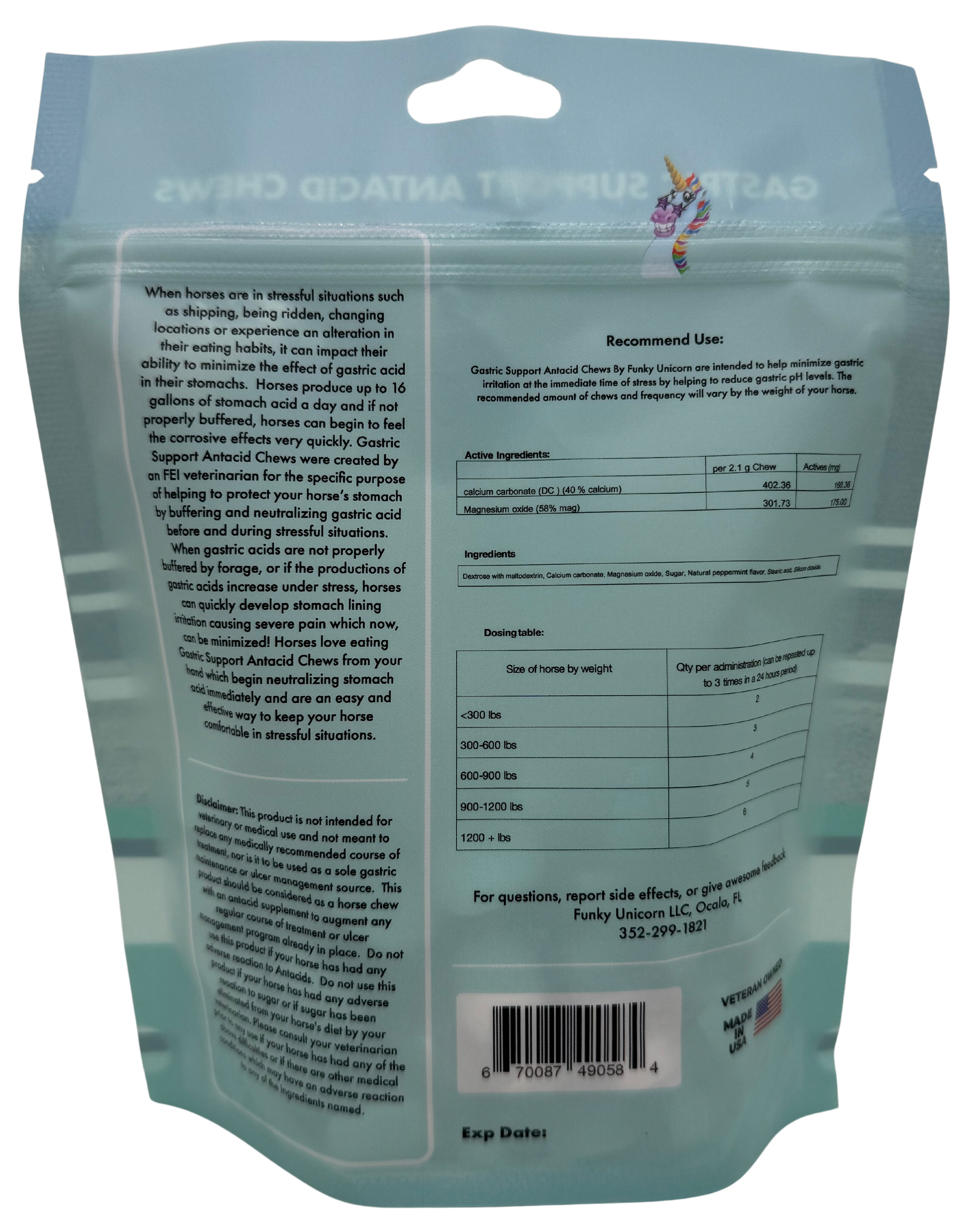 Funky Unicorn Gastric Support Antacid Chews in Mint