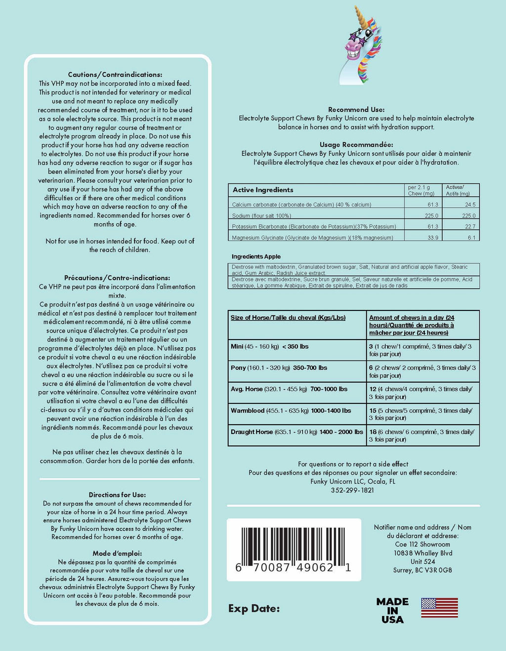 Funky Unicorn Electrolyte Support Chews Refill 21 oz